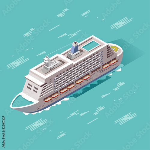 Colorful vector cruise ship in isometry. Modern illustration