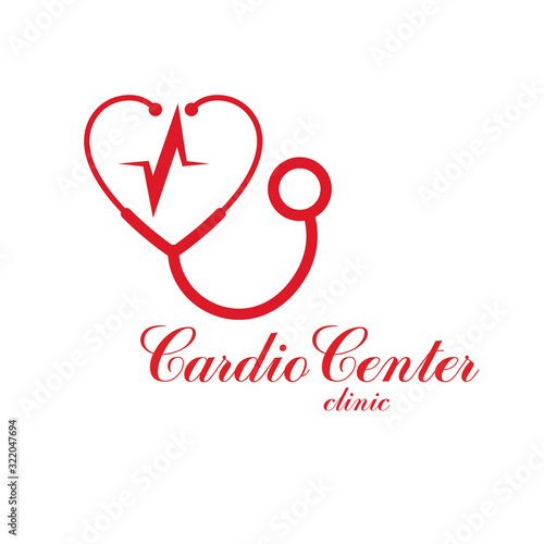 Wallpaper Mural Cardio vector abstract logo made with red heart shape and an ekg chart. Cardiology medical support center conceptual emblem. Torontodigital.ca