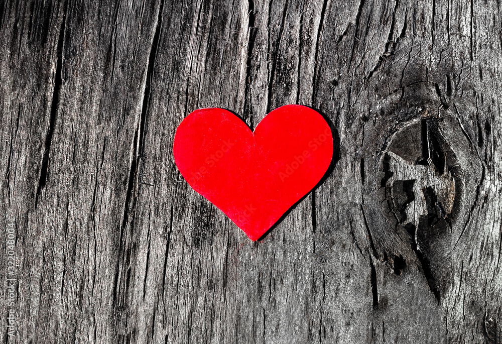 Valentines day red heart on old wood with copy space