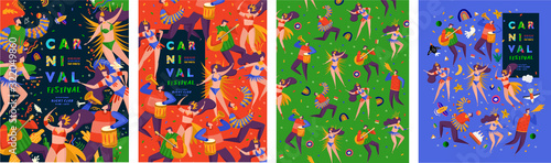 Brazilian carnival and festival! Vector abstract holiday illustration with people, dancers and musicians. Party drawing for poster, banner or background. Brazilian dance, music and rhythm