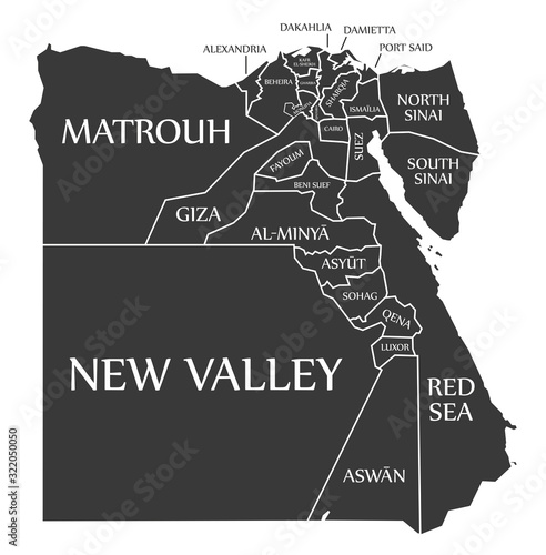 Egypt map with districts and labels black