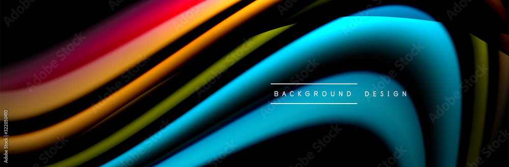 Сolorful flow poster. Wave liquid lines and shapes in black color background. Vector Illustration Сolorful flow poster. Wave liquid lines and shapes in black color background. Vector Illustration