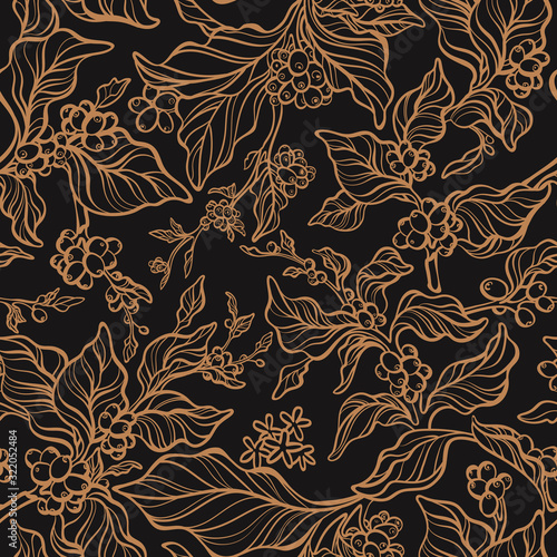 Vector seamless pattern. Art vintage coffee tree