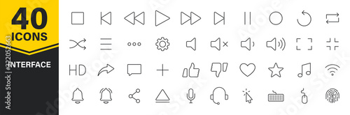 Set of 40 Interface web icons in line style. Contact us, phone, settings, communication, smartphone, technology. Vector illustration.