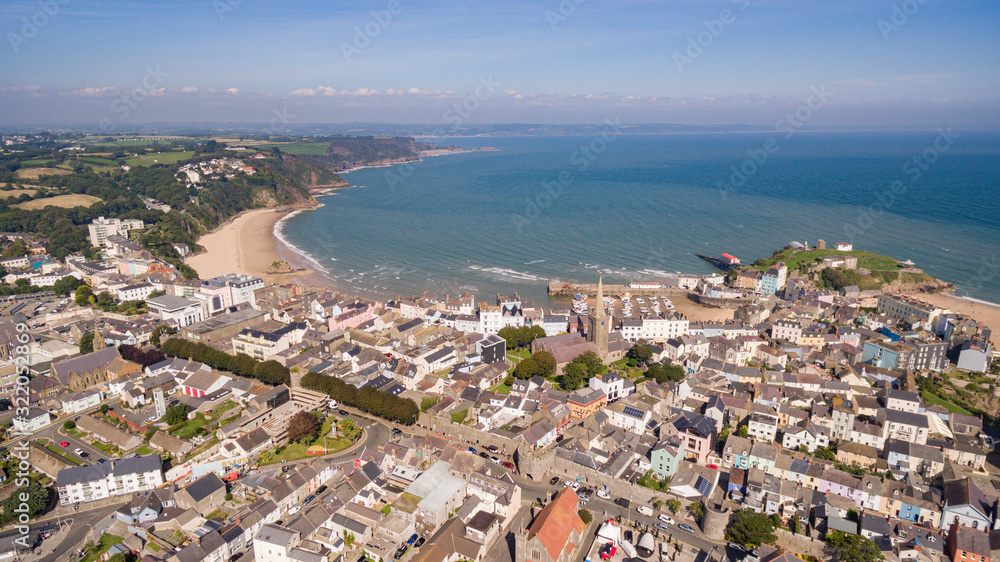 Aerial views of Tenby on the South Pembrokeshire coast Wales, UK