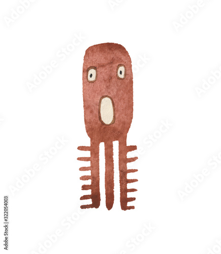 Watercolor cheerful microbe of brown color. A unique creature for children's products and designer compositions. The creature will look great on fabric or paper