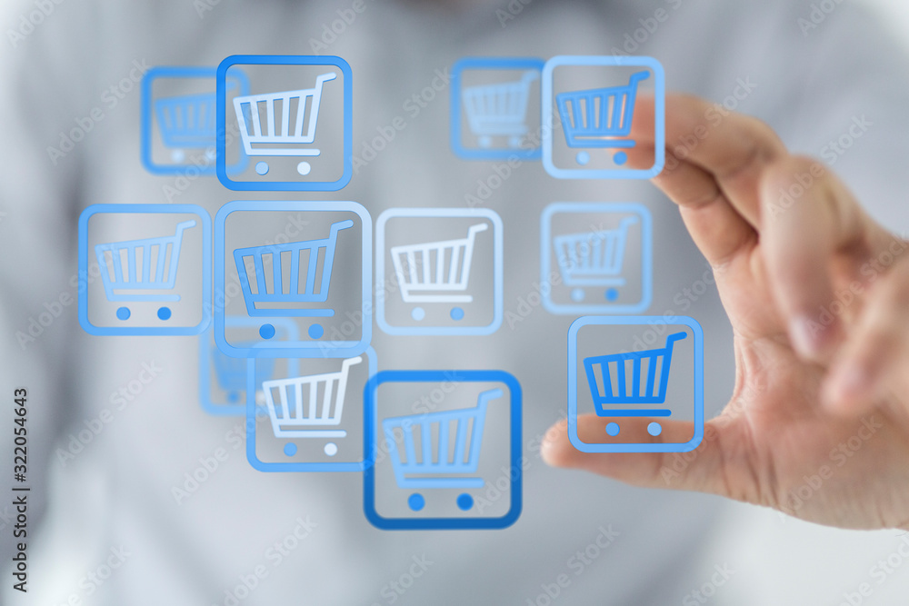 Online shopping business concept selecting shopping cart. Online shopping business concept selecting shopping cart.