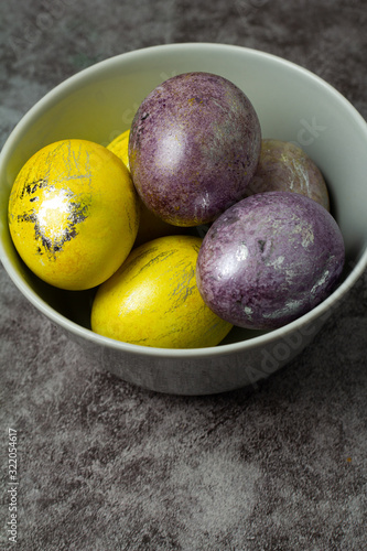 Easter colored eggs in a plate
