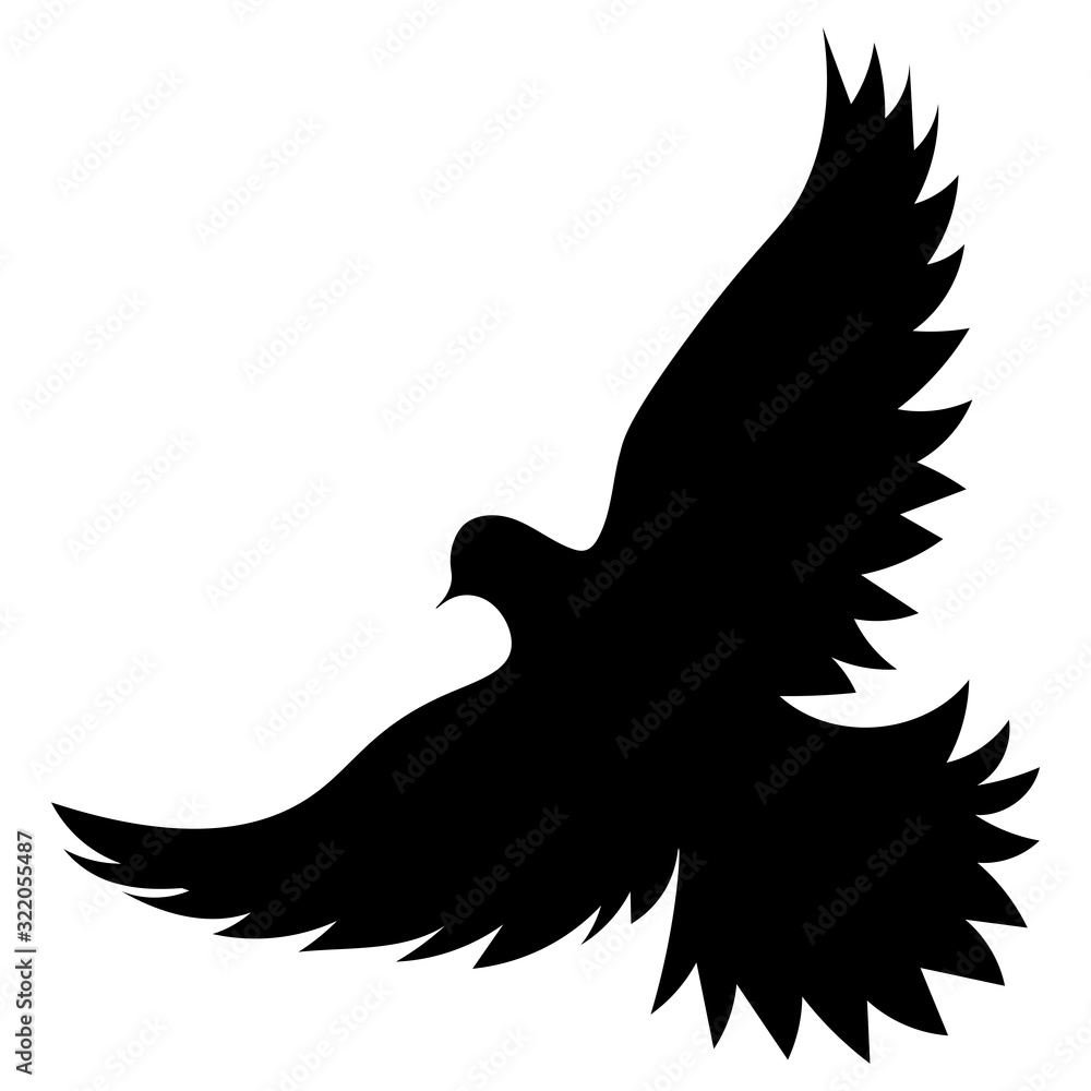 Obraz premium black silhouette of a flying dove bird with spread wings