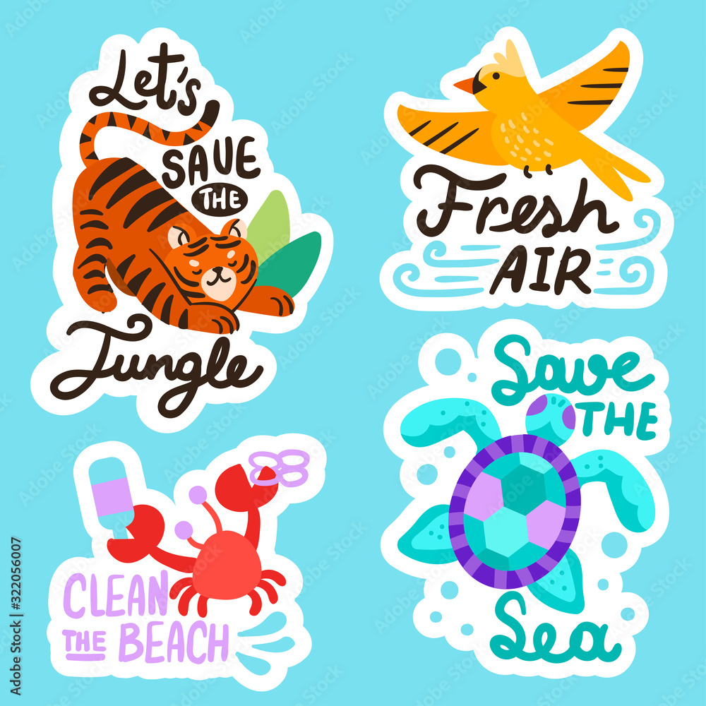 Hand drawn ecology badges collection.Vector