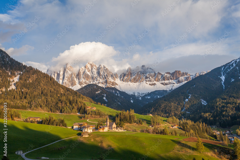 Santa Maddalena village in Val di Funes one of the most beautiful valleys in Dolomite