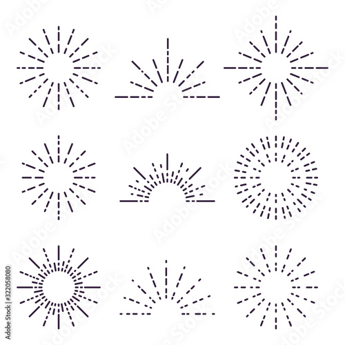 Bright firework  decoration twinkle  shiny flash flat vector illustration. Vector set of sparkle lights stars on white background. Stars with rays  explosion  fireworks