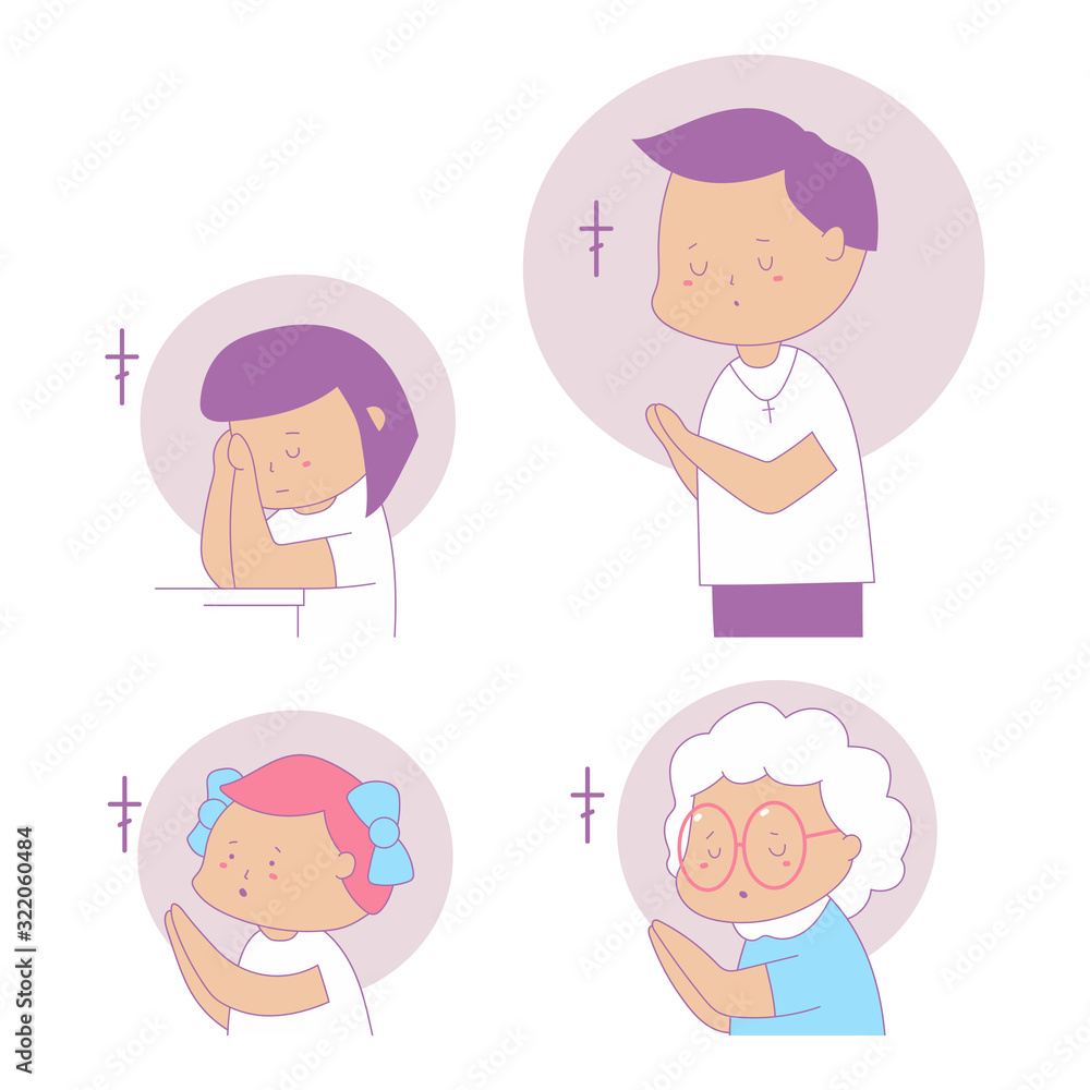 Praying people vector cartoon characters set isolated on a white background. Praying people vector cartoon characters set isolated on a white background.