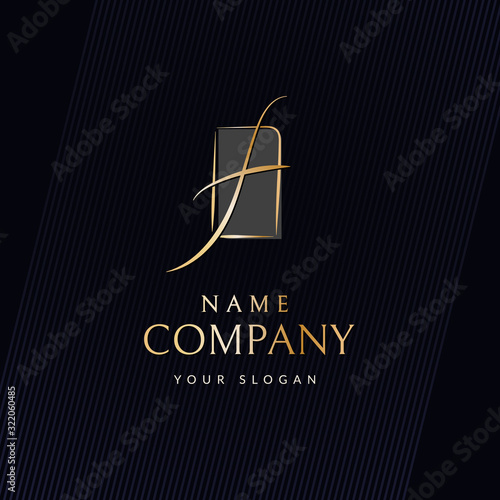 Brand luxury logo Curved wavy golden line in the shape of the letter f Trademark logo in the frame for business card branding Modern elegant logo template for luxury beauty company Vector brand icon