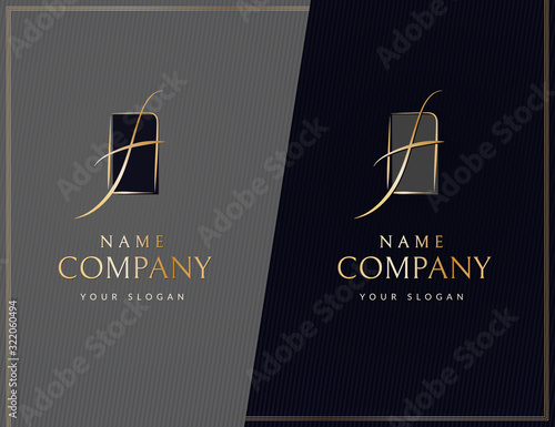 Brand luxury logo Curved wavy golden line in the shape of the letter f Trademark logo in the frame for business card branding Modern elegant logo template for luxury beauty company Vector brand icon