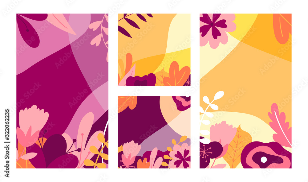 Template for social media stories. Landscape with flower elements. Design vector illustration