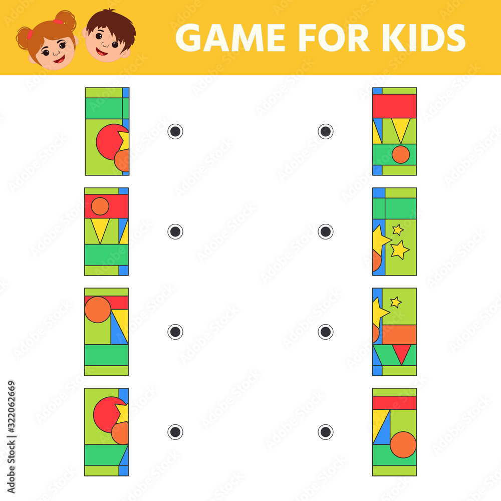 Education logic game for preschool kids. Kids activity sheet. Find figure  matching. Iq test. Children funny riddle entertainment. Vector illustration  Stock Vector | Adobe Stock