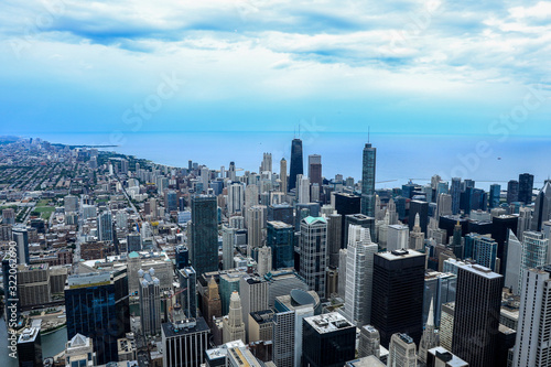 Panoramic View to the Business Building Roofs, Chicago, USA