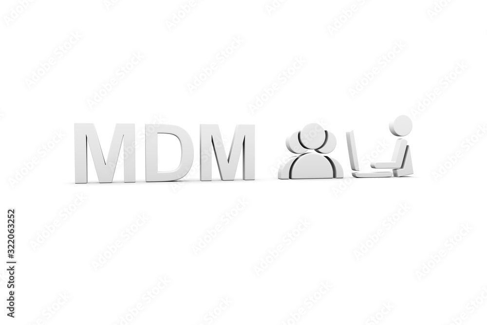 MDM concept white background 3d render illustration MDM concept white background 3d render illustration
