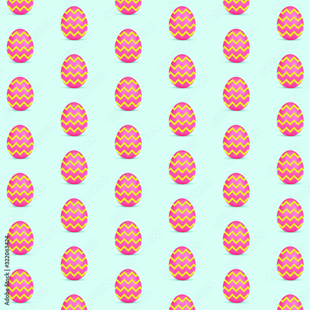 Card for Happy Easter celebrating or greeting. Pink yellow-striped colored eggs on blue background. Modern artwork, bright wallpaper, background, pattern for device, design or advertisement. concept. Card for Happy Easter celebrating or greeting. Pink yellow-striped colored eggs on blue background. Modern artwork, bright wallpaper, background, pattern for device, design or advertisement. concept.