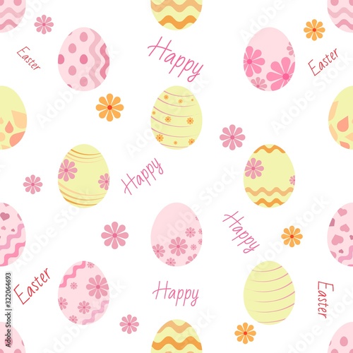 seamless pattern of easter eggs with patterns in pink yellow on on transparent background, happy easter