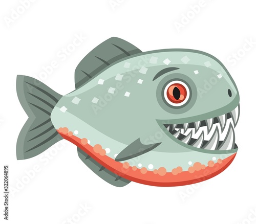Scary piranha on white background, vector illustration
