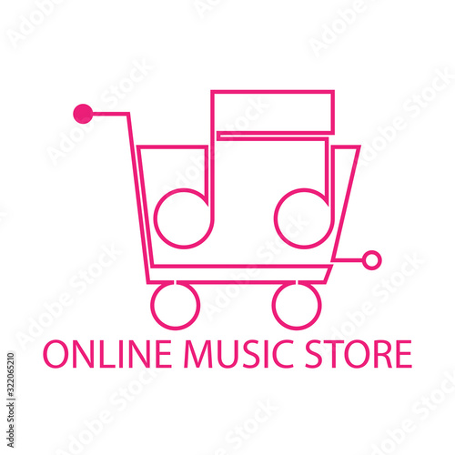 Online music store icon vector design. Music note in a shopping cart.