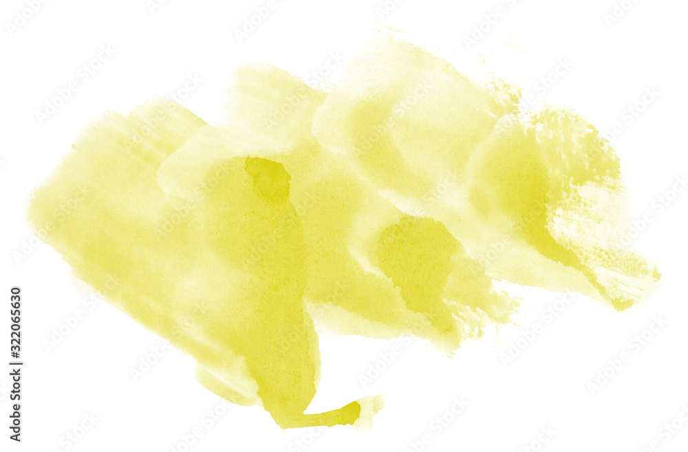 Fototapeta premium Abstract watercolor background hand-drawn on paper. Volumetric smoke elements. Yellow color. For design, web, card, text, decoration, surfaces.