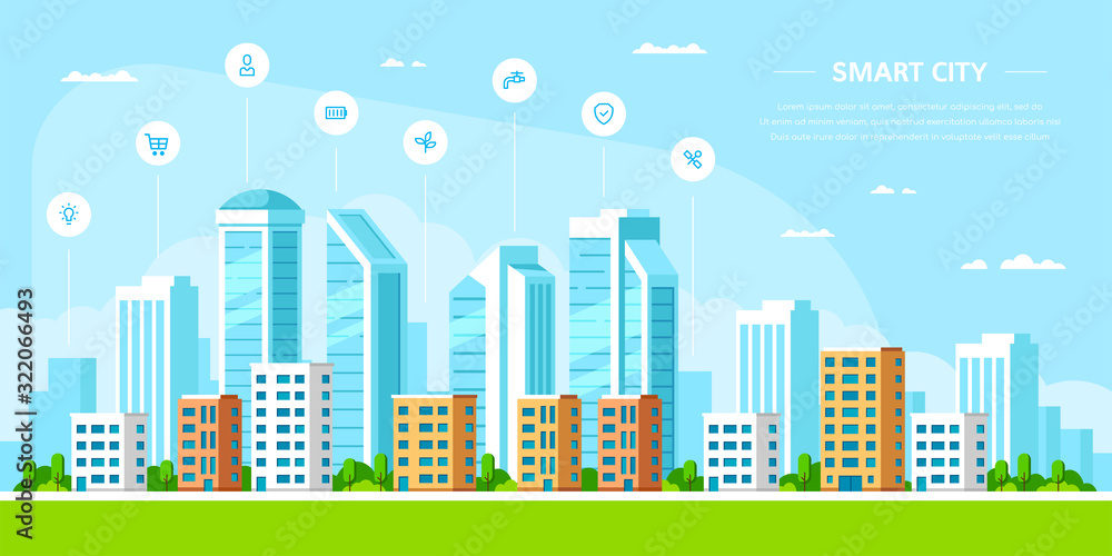 Smart city concept banner design in flat style