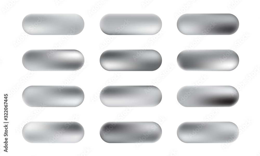 Big set of silver foil texture buttons. Vector silvery elegant, shiny and metallic gradient collection Big set of silver foil texture buttons. Vector silvery elegant, shiny and metallic gradient collection
