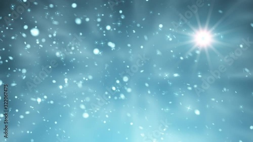 Falling white and gold snowflakes on night sky with snowstorm in winter. Falling snow background concept. 4k motion.