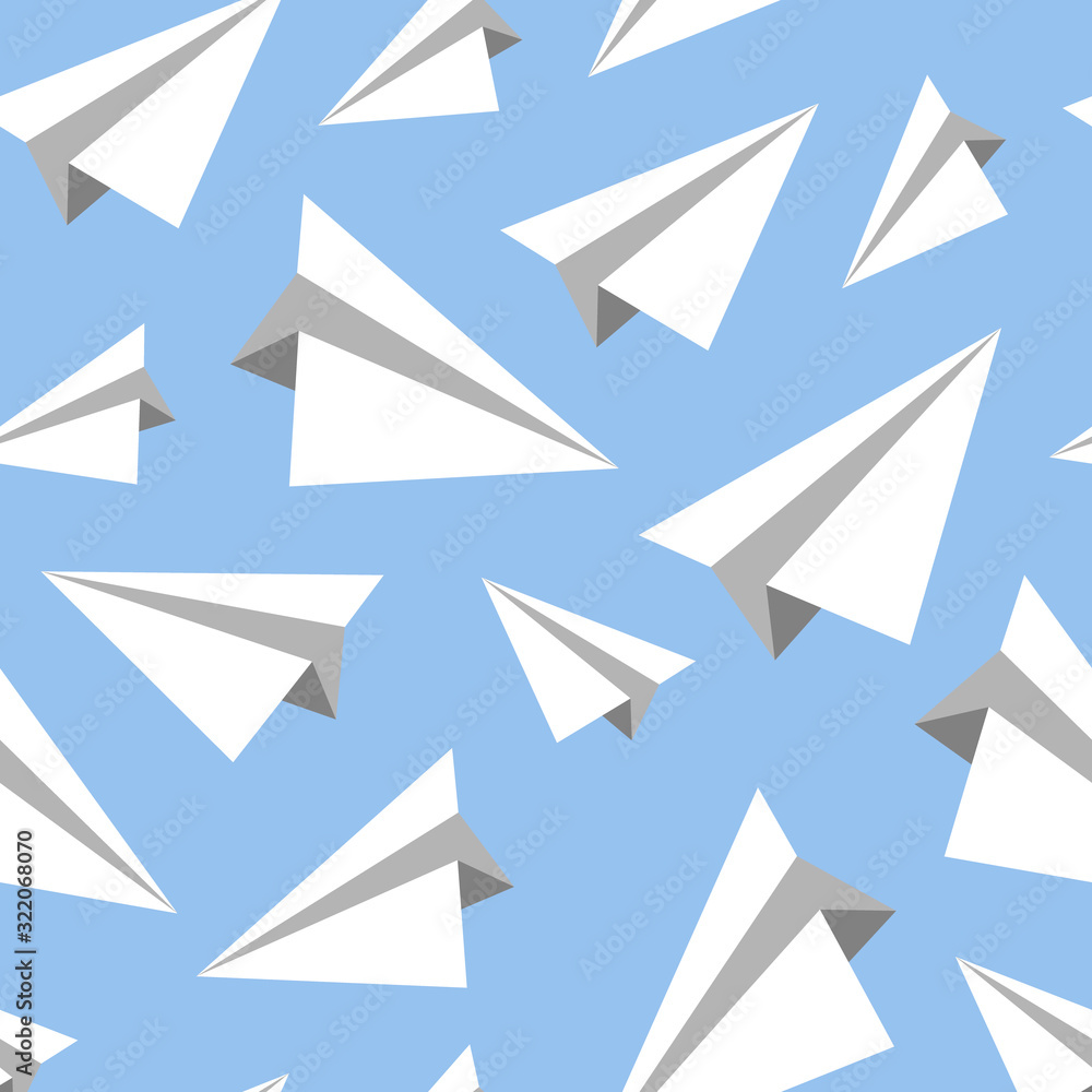 Vector seamless pattern of white paper planes on pastel blue background Vector seamless pattern of white paper planes on pastel blue background