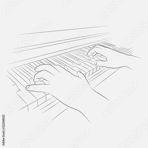 Vector illustration. Hands of a musician. piano keys.