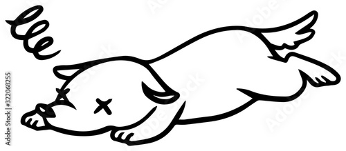 倒れたイヌのイラスト_弱り顔
