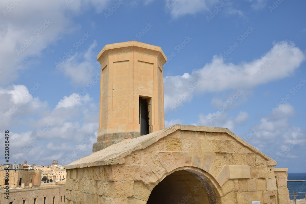 Fort St Angelo (Forti Sant Anglu), famous historical landmark at Birgu Waterfront, Malta, Vittoriosa bay of the Mediterranean sea