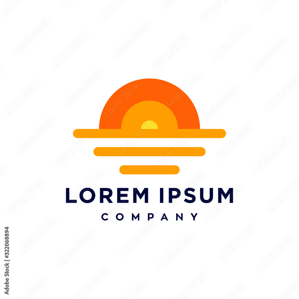 sun and beach sunset sunrise colorful logo with water icon illustration sun and beach sunset sunrise colorful logo with water icon illustration