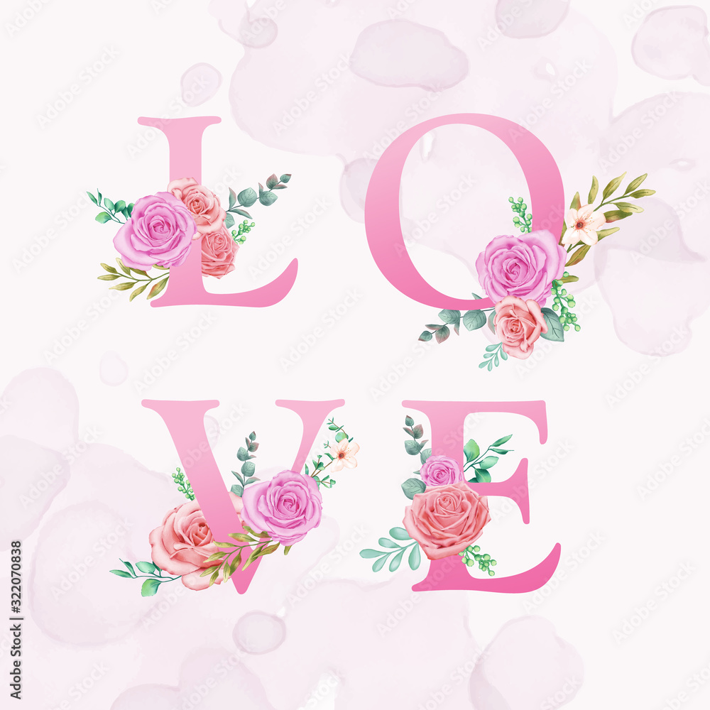 Love letters with watercolor floral ornament