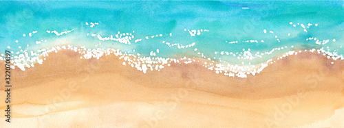 頭上からのビーチ風景　水彩イラストのトレースベクター