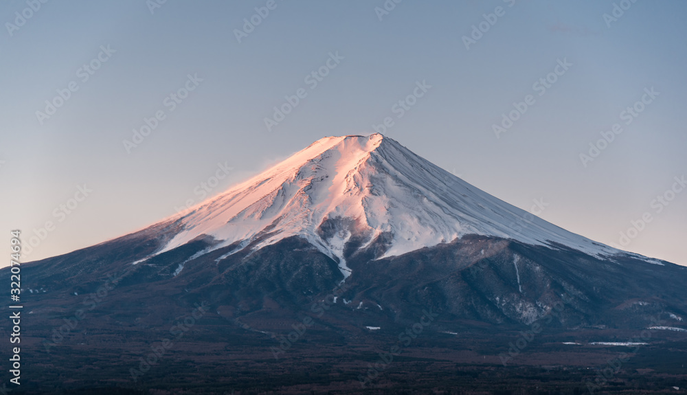 Plakat Landscape of Japan Mt. Fuji volcano in winter, traveling concept.