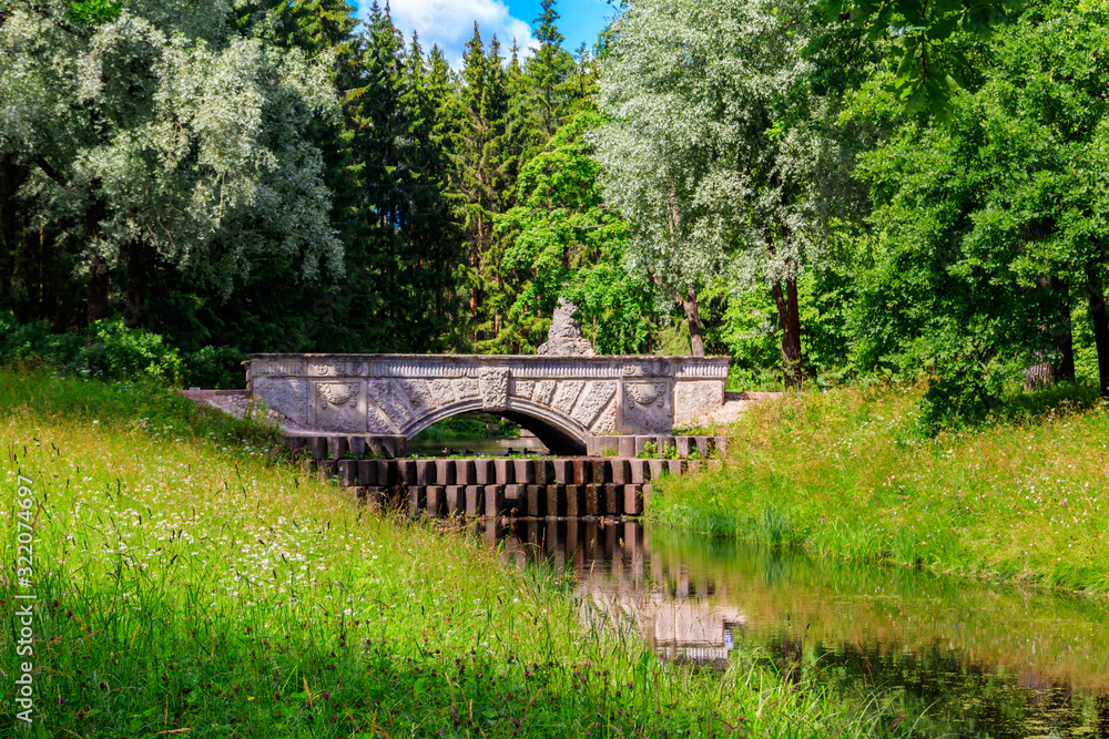 Pudostsky bridge with a cascade in Catherine park at Tsarskoye Selo in Pushkin, Russia