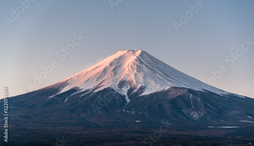 Landscape of Japan Mt. Fuji volcano in winter, traveling concept.