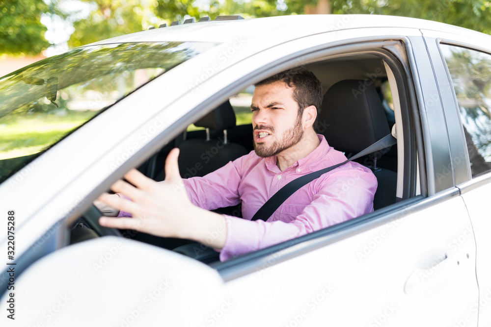 Angry Man Screaming In Car During Traffic
