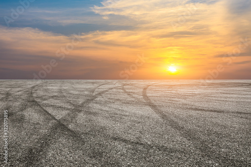  Empty asphalt road and sunset sky landscape in summer