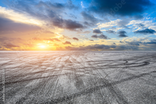  Empty asphalt road and sunset sky landscape in summer