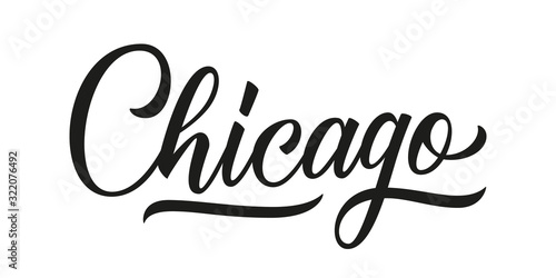 Chicago handwritten inscription. Chicago city name hand drawn lettering isolated on white background. Calligraphic element for your design. Vector illustration.