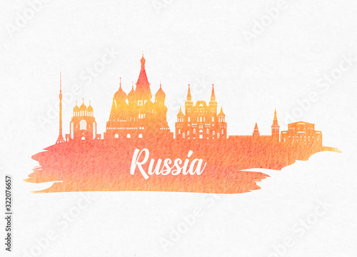 Russia Landmark Global Travel And Journey watercolor background. Vector Design Template.used for your advertisement, book, banner, template, travel business or presentation.