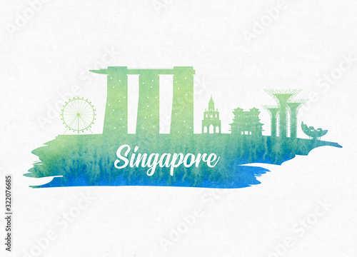 Singapore Landmark Global Travel And Journey watercolor background. Vector Design Template.used for your advertisement, book, banner, template, travel business or presentation.