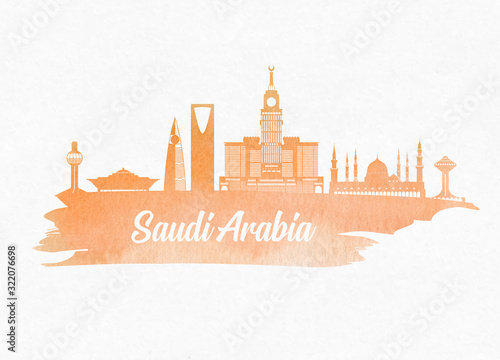 Saudi arabia  Landmark Global Travel And Journey watercolor background. Vector Design Template.used for your advertisement, book, banner, template, travel business or presentation.
