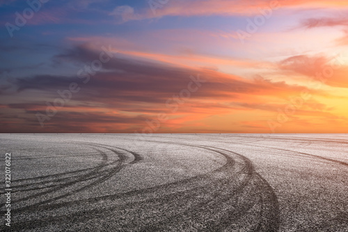  Empty asphalt road and sunset sky landscape in summer