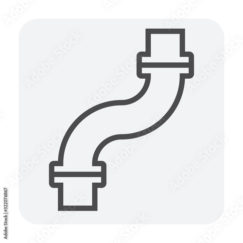 Pipe vector. Connection by flange fitting. For pipeline construction to transport liquid or gas in industry i.e. crude, oil, natural gas. Also water supply infrastructure in plumbing and irrigation.